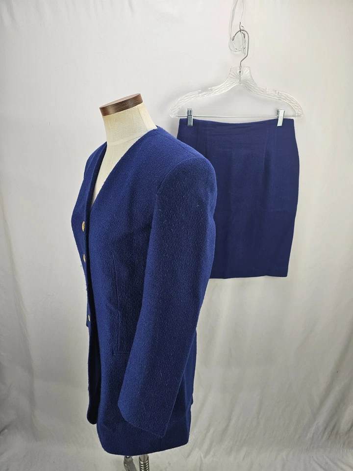 Jones New York 女式蓝色羊毛混纺裙套装 8 — 第 3/4 张图片