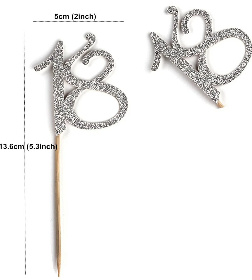 24 PIEZAS 18th Silver Cupcake Toppers - Selecciones de cupcakes de aniversario o cumpleaños Foto 2 de 3