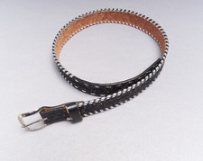 Mallory Western Belt 28 Brown Leather 1.25" Silver Buckle Lacing Hand Tooled