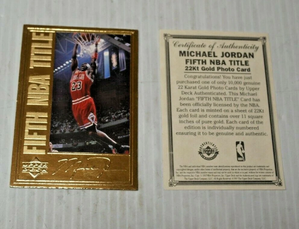 1997 UpperDeck 22 kt Gold Card Michael Jordan Fifth NBA Title | eBay