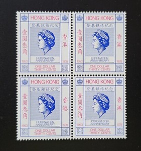 HONG KONG 1978 SG #374 Block Stamps 25th Anniversary of Coronation $1.30 MNH