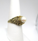 14K Yellow Gold Pearl Solitaire Brutalist Ring Size 8.5 [R322] — photo 2
