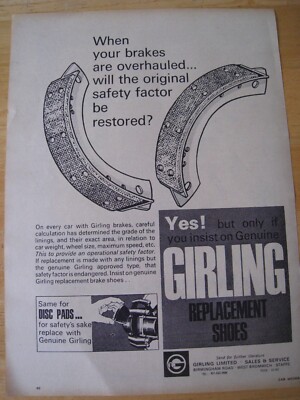 GIRLING REPLACEMENT SHOES DISC PADS SALES SERVICE STAFFS 1966 ADVERT A4 FILE 8