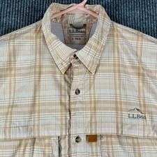 L.L. Bean Mens Shirt Large Regular Yellow Plaid Short Sleeve Button Up Hiking