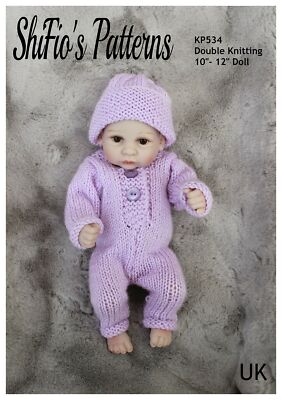 Strickanleitung für Puppenkleidung, einfacher Kinderwagenanzug, 10'' bis 12'' Puppe, KP534