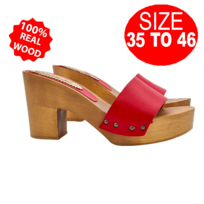 Red Leather Clogs With Comfortable Heel - From 35 To 46 - GL201 RED