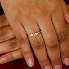 14k Solid Gold Genuine Natural Diamond Cluster Stack Ring for Women or Girls