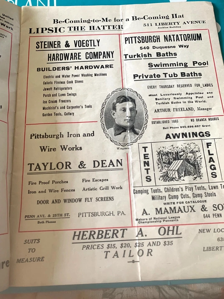 RARE 1911 BASEBALL PROGRAM CINCINNATI REDS PITTSBURGH PIRATES HONUS WAGNER 20 PG - Image 4 of 4