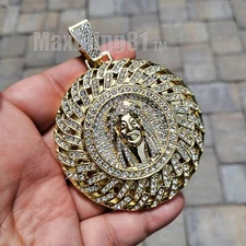 HIP HOP ICED GOLD PLATED LARGE JESUS FASHION MEDAL CUBIC ZIRCONIA CHARM PENDANT