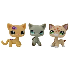 3pcs Littlest pet shop Toys girls bobble head short hair cats #1962 #391 #852