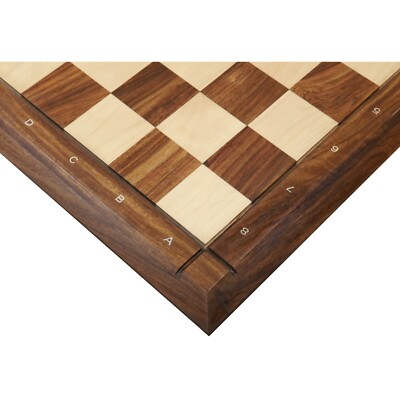 21'' Drueke Style Golden Rosewood & Maple Chess Board With Notations- 55 mm squar