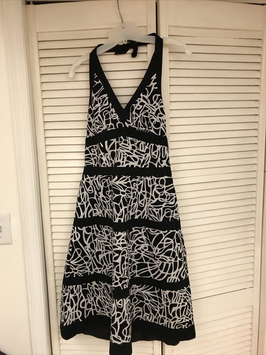 Maggy Boutique Sz 6 Black & White Halter Dress, Lined Back Zip