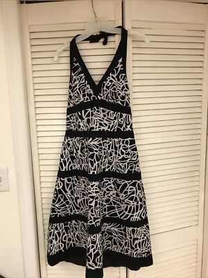 Maggy Boutique Sz 6 Black & White Halter Dress, Lined Back Zip