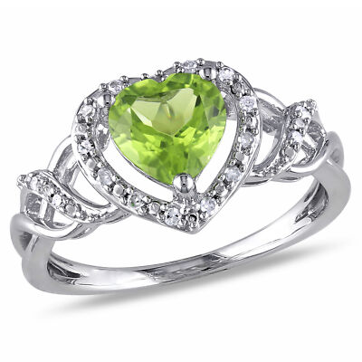 Amour Sterlingsilber Peridot und 1/10 kt TDW Diamant Herz Ring