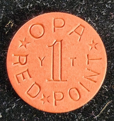 WWII OPA "YT" RED POINT RATION TOKEN COIN FIBER. Our T2946