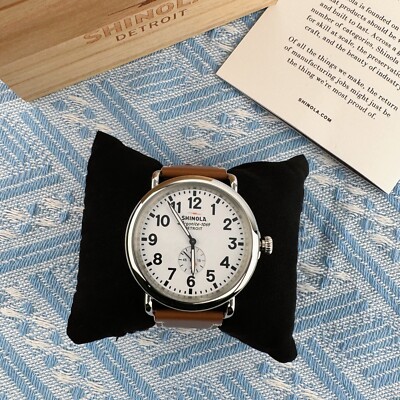 New Shinola The Runwell White Dial Tan Leather Strap Quartz Men's Watch 47mm