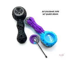 2 x Silicone Smoking Pipe with Glass Bowl  US SELLER SAME DAY SHIP