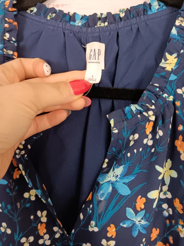 Gap Maternity Midi Dress Women's Large Blue Floral Sleeveless - Image 3 of 4