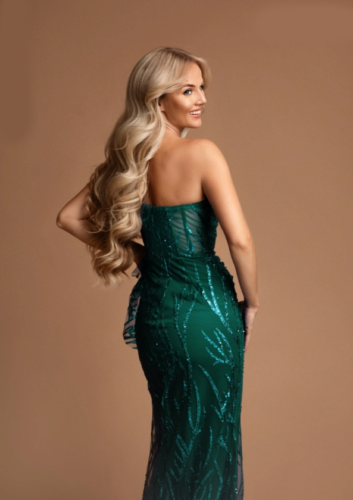 Abito da sera donna classico elegante paillettes pizzo spacco davanti maxi lunghezza. - Foto 18 di 18