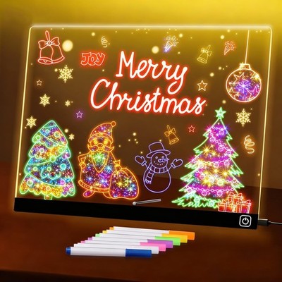 LED Note Board with Colors, 13.7''X10'' Light Up Acrylic Dry Erase Board Led Dr...