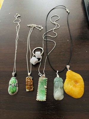 Angebot Posten 6 Stück grüne Jade Jadeit Anhänger mit Sterling Silber Halsketten 