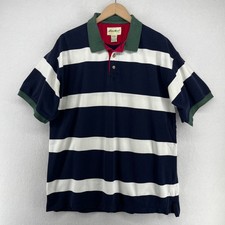 EDDIE BAUER Shirt Mens L Polo Golf Rugby Striped Short Sleeve Pique Cotton Blue