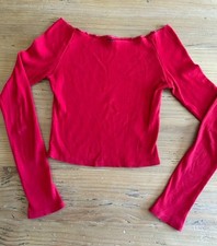 Brandy Melville Cherry Red Off-the-shoulder Long-sleeve ribbed top - 100 cotton