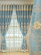 Embossed Embroidered European-style Double-layer Curtains Blackout Cloth Gauze