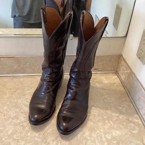 lucchese 10 1/2D Cowboy Boots Gavin Style Dark Brown USA New Sole-heel+cleaned - Picture 1 of 21