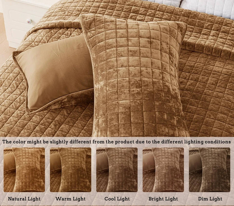 Quilt Set California King 106x118 Velvet 3 Pieces with 2 Pillow Shams | All - Image 3 of 4