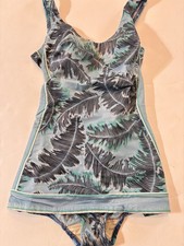 Vtg Perfection Fit Roxanne Bathing Suit Pin Up Palm Leaf Skirt 10/32 USA ILGWU