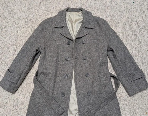 vintage USA made OVERCOAT polo style BELTED raglan 36 gray wool TWEED fleck XS image 6