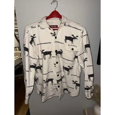 True Grit Alaska Moose Print Cotton Button Up Shirt Mens Medium