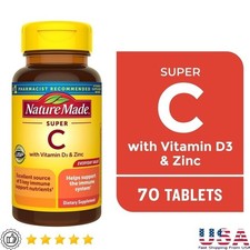 Super C Vitamin C D3 Zinc Immune Support Tablets Antioxidant Nutrients 70 Count