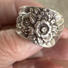 Silver Floral Flower Embossed Wrap Ring Size ...