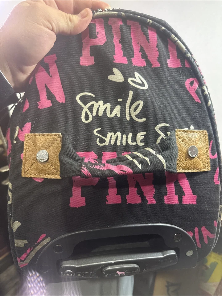 "Maleta de equipaje con ruedas rosa Victoria's Secret I ❤️ bolsa de lona rosa 21""x12""" Foto 3 de 4