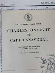 “Restricted” 1942 USC&GS Map - w/Wreck Info!  Charleston Light to Cape Canaveral