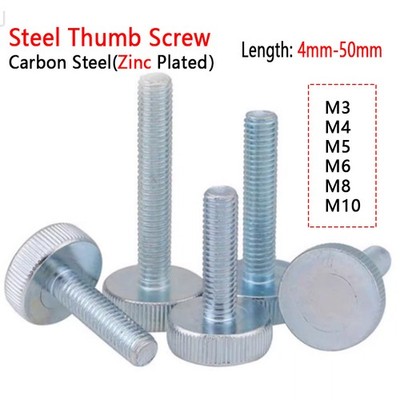 Steel Knurled Flat Head Thumb Screw M3 M4 M5 M6 M8 M10 6mm to 50mm - Zinc Plated