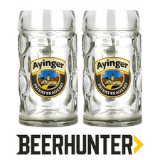 Set of 2 Ayinger 1L Glass Steins – Authentic German Beer Mugs with Handles