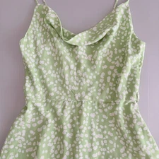 GB Green White Cowl Neck Mini Slip Dress A-Line Adjustable Straps Women's S