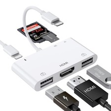 FEINODI Lightning to HDMI Adapter with USB Camera and Charging Port, SD 6 in1