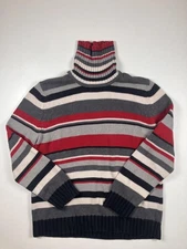 Field Gear Sweater Mens XL Gray Red Stripe Turtleneck Cotton Knit Pullover