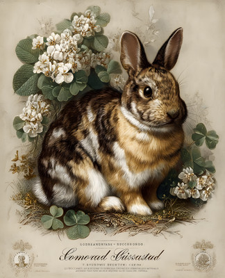 8x10 Rabbit White Flowers Art Print - 716116788