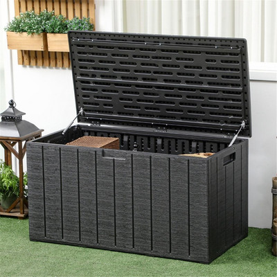Outdoor Aufbewahrungsbox schwarz PE 122x62x64cm 366L doppelwandig Rolltruhe abschließbar