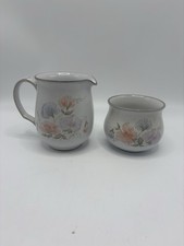 Denby “Encore” Sweet Pea Milk Jug 4" and Open Sugar Bowl 