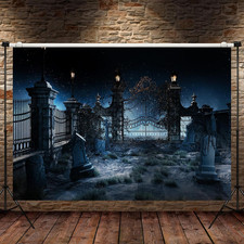 Halloween Cemetery Backdrop 7 x 5 ft Fabric Spooky Photo Booth Indoor Outdoor