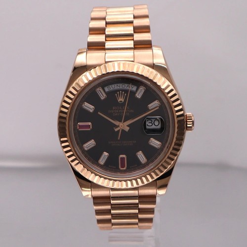 Rolex Day-Date II President 18K Rose Gold Black Ruby Dial Men Watch 218235