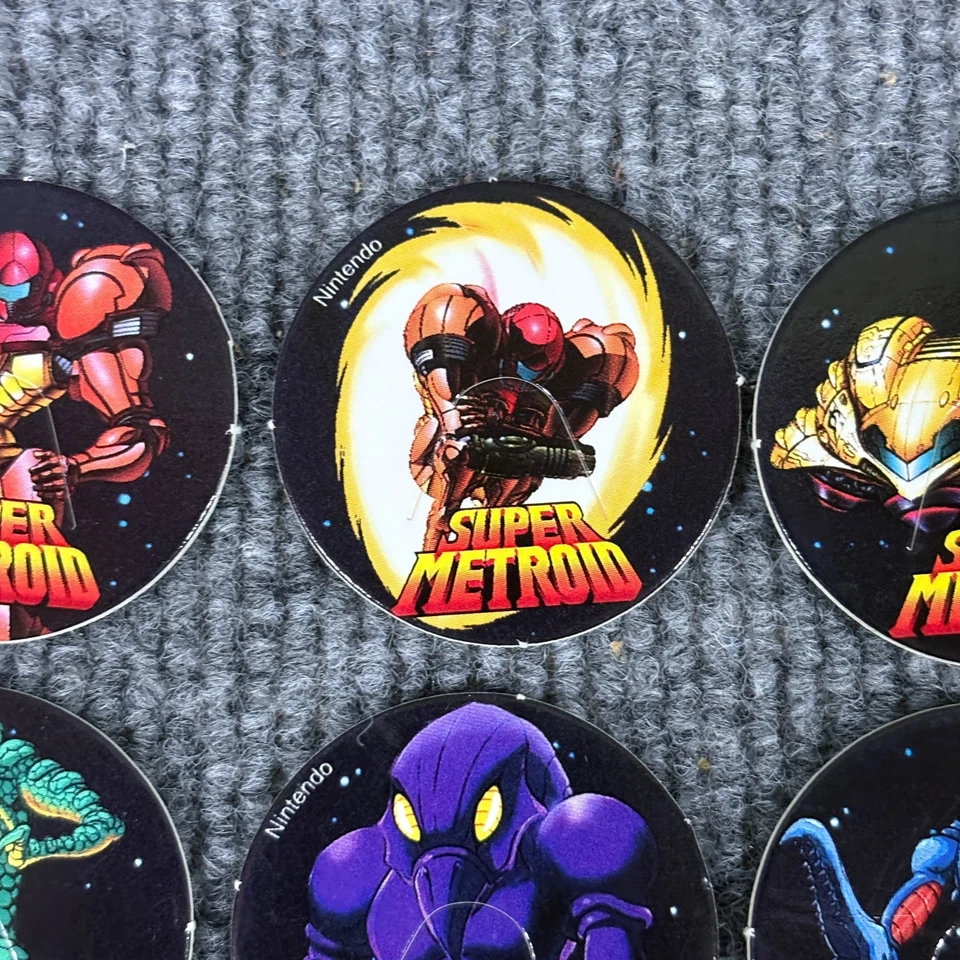 Super Metroid Caps Pogs - 整套 8 - 任天堂 Super Power Club 罕见 — 第 3/4 张图片