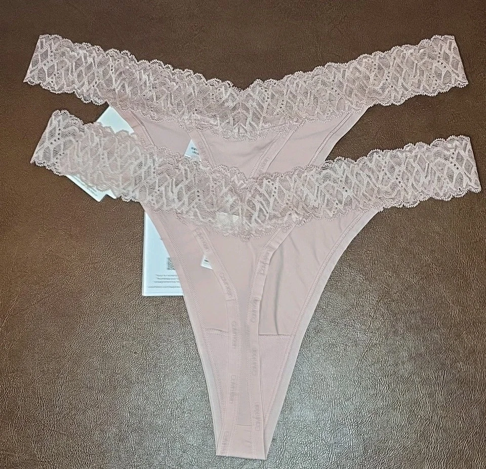 Tanga de encaje elástico suave XL rosa Calvin Klein para mujer 2 pares Foto 3 de 4