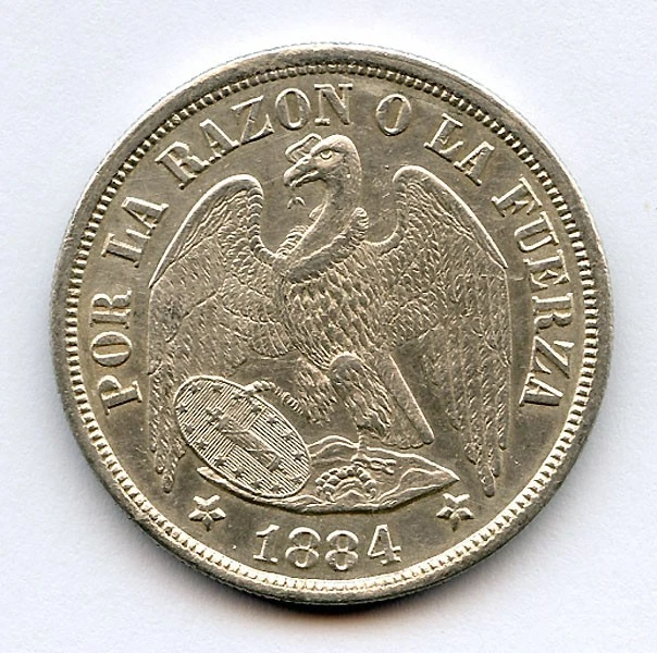 CORONA DE PLATA PESO CÓNDOR EDICIÓN 1884 CHILE BUENA ELECCIÓN AU+UNC. Foto 2 de 2